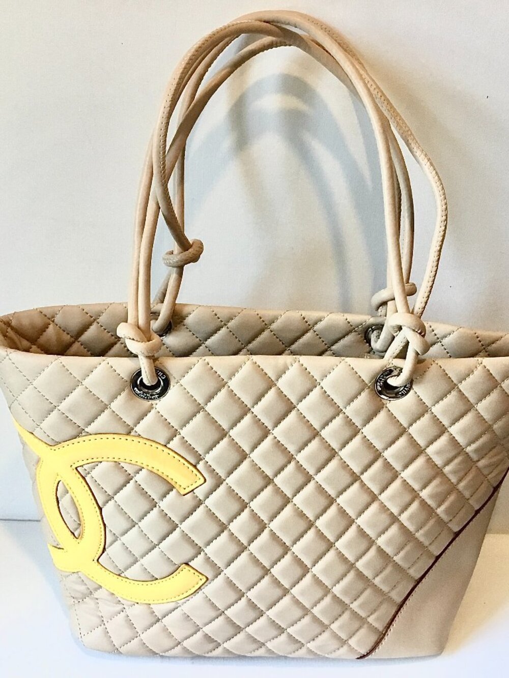 CHANEL QUILTED CAMBON SHOULDER HANDBAG BEAUTIFUL BEIGE COLOR BAG